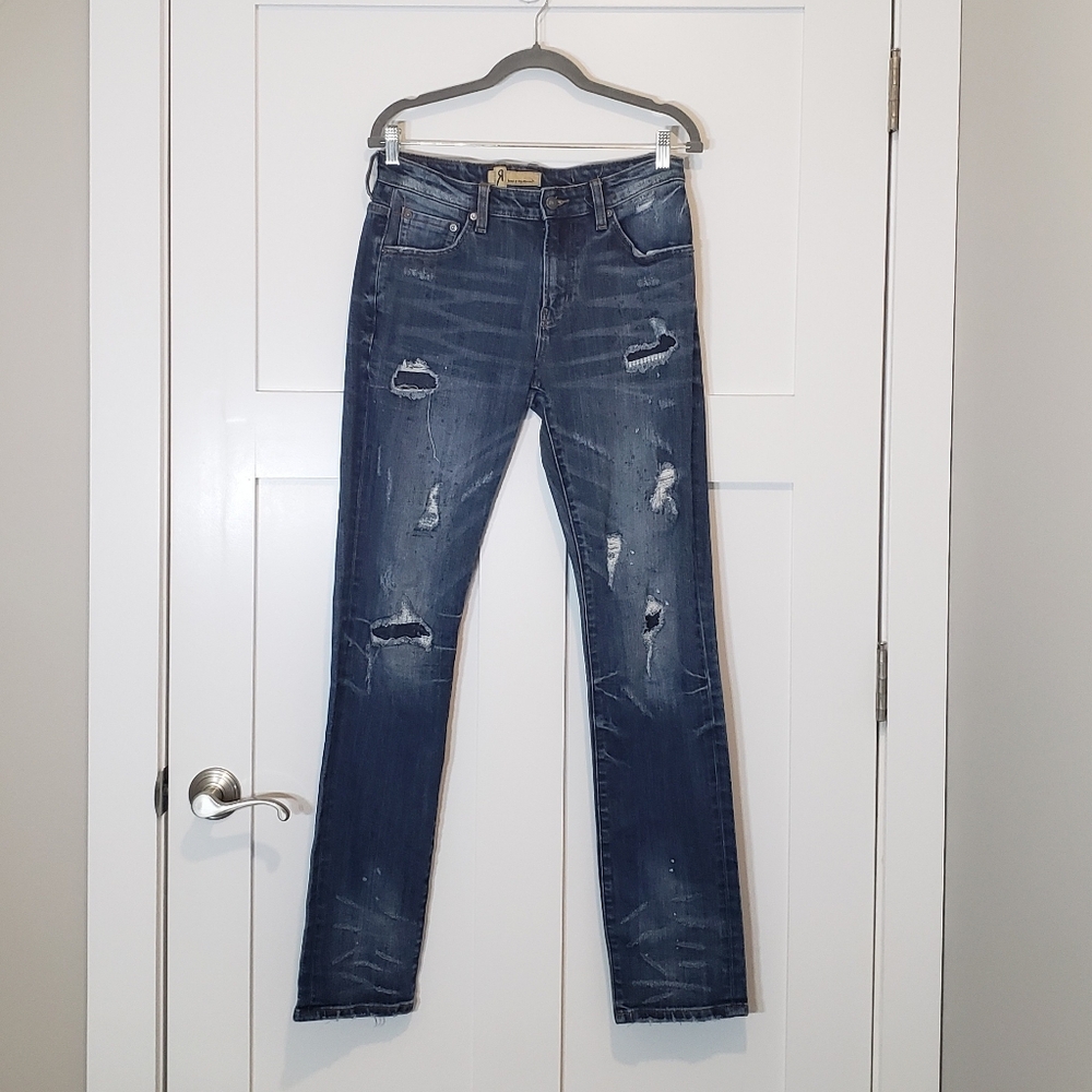 Rock Revival Remix Jeans Mens Size 30X33 Patched Distressed Mid Rise Whi…